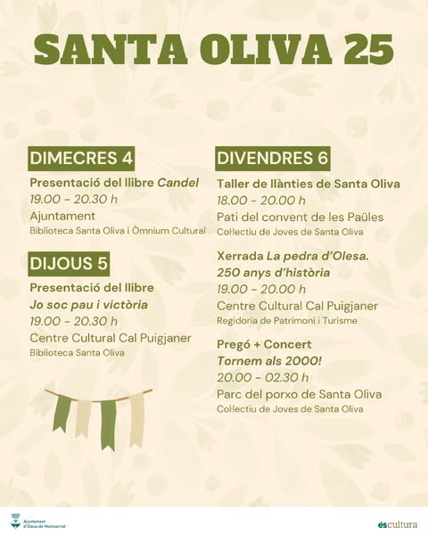 Santa Oliva 25 Programa activitats per dies